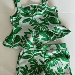 Janie and Jack PALM LEAF PEPLUM CROPPED JACQUARD TOP and Shorts, Sz 4